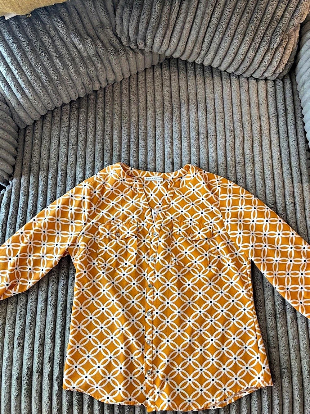 Notations Geometric Button-Down Shirt in Golden Yellow & White